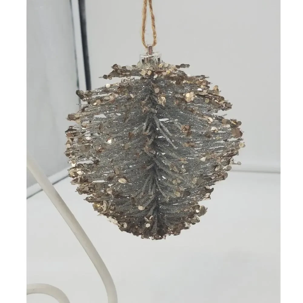 Christmas Ornament Glittered Silver Bottle Brush, PRE-OWNED